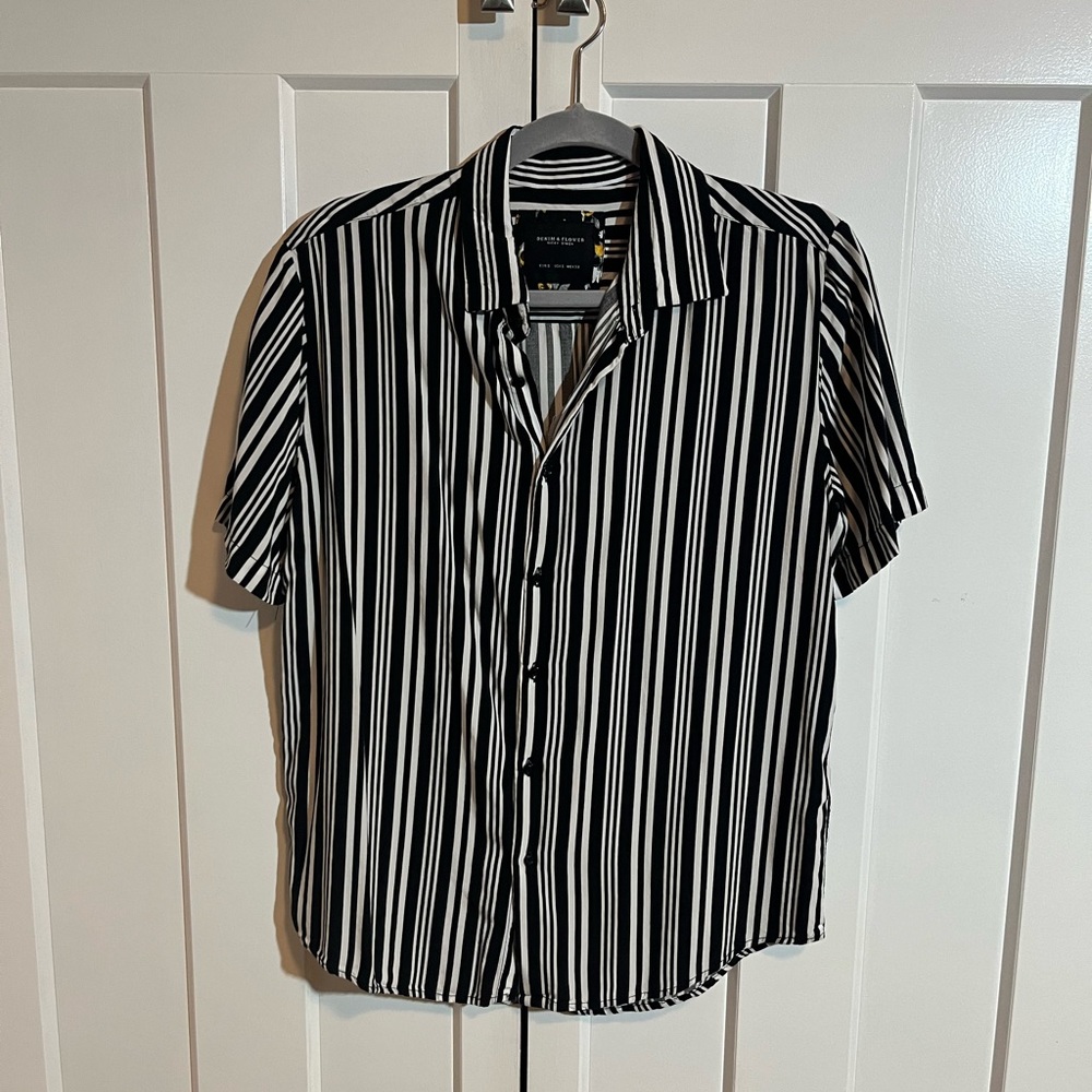 DENIM & FLOWER Black/White Striped Shirt